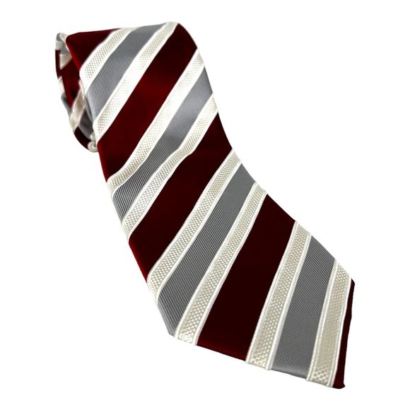 DONALD J TRUMP Signature Collection Gold Bar Red Grey Stripe 100% Silk Tie - Picture 1 of 5